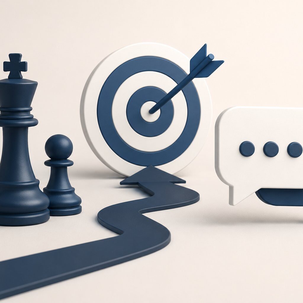 Messaging.jpg
3D illustration representing product strategy and messaging with target, chess pieces, and communication icons for brand positioning and marketing strategy.