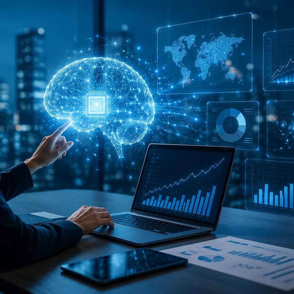 "AI-powered market trends analysis with machine learning, predictive analytics, interactive business dashboards, and real-time data visualization for strategic decision-making."