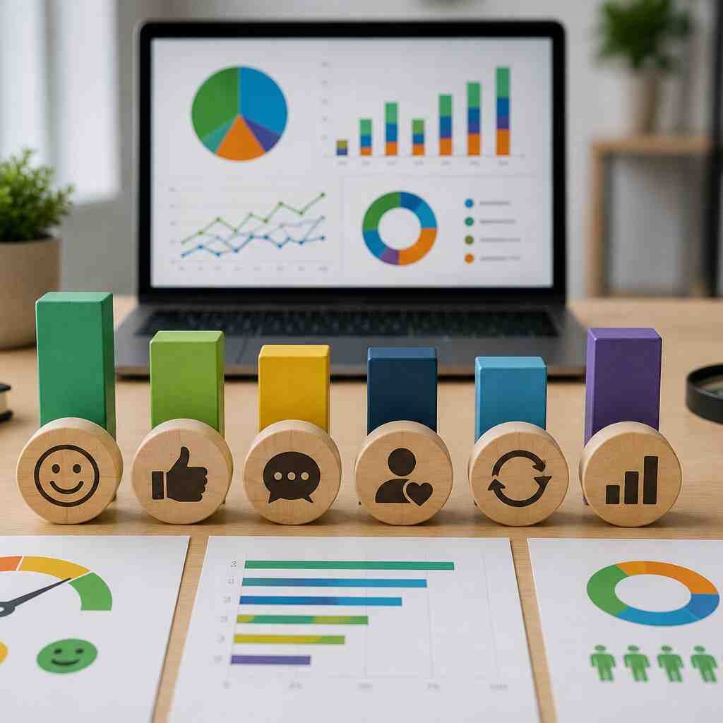Dashboard displaying key voice of customer research metrics with customer satisfaction, feedback trends, sentiment analysis, engagement data, and performance charts used to measure customer experience.