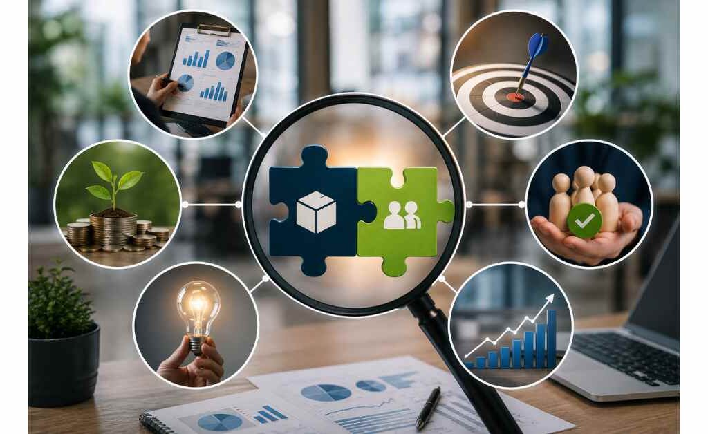 Illustration showing why product-market fit research is critical by validating customer needs, measuring market demand, reducing business risk, improving product adoption, and driving sustainable business growth.