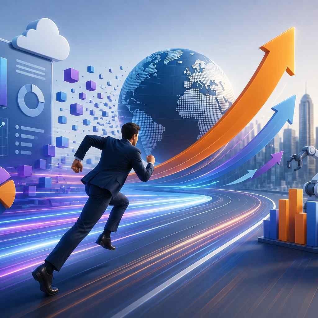 "Business leader adapting to accelerating market changes using data analytics, innovation, and competitive intelligence."