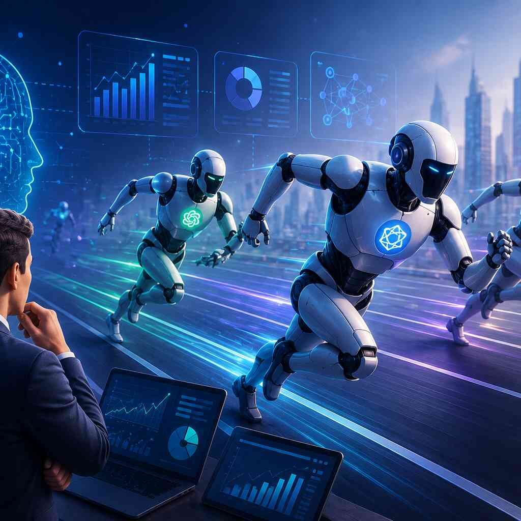 "AI-powered competitors using artificial intelligence, automation, and predictive analytics to gain a competitive advantage in the digital marketplace."