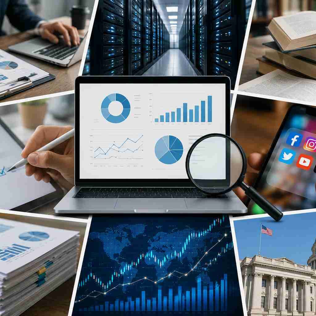 "Collection of reports, government databases, industry publications, surveys, and digital analytics tools representing the best data sources for Market Sizing Analysis."