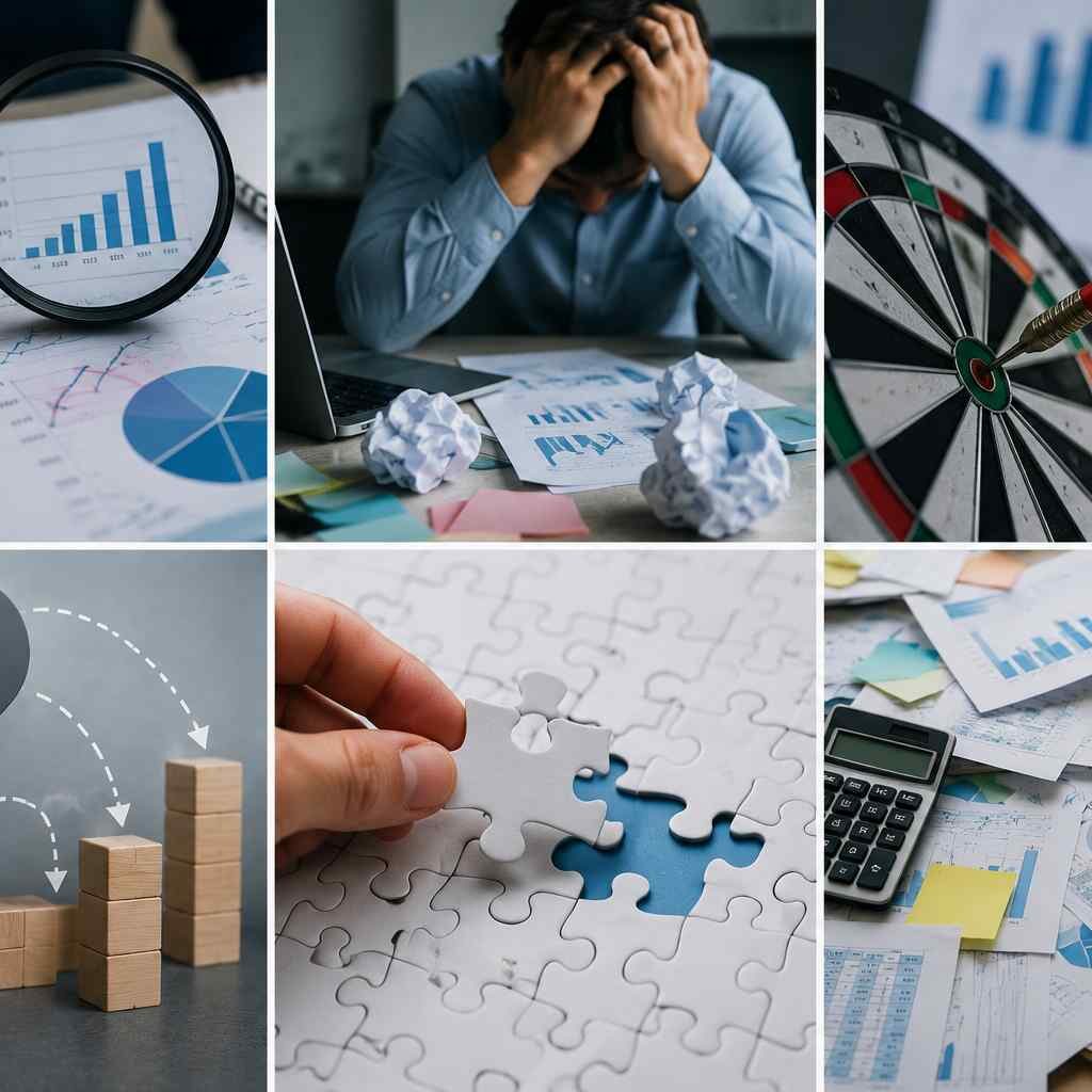 "Business scenarios illustrating common Market Sizing Analysis mistakes, including inaccurate data, poor assumptions, miscalculated market potential, and flawed forecasting."