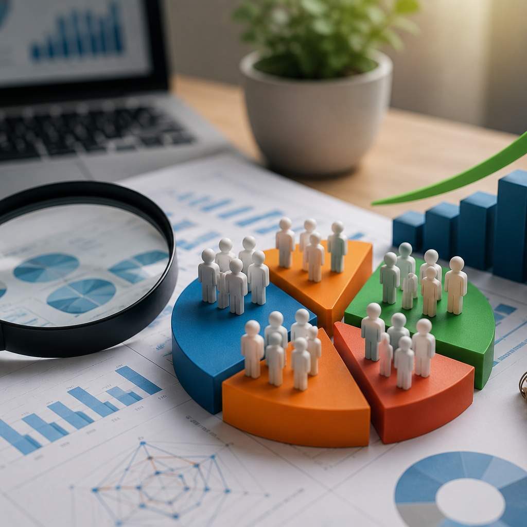 "Business professionals analyzing customer segments, market data, and growth charts to demonstrate the importance of Market Sizing Analysis for strategic decision-making."