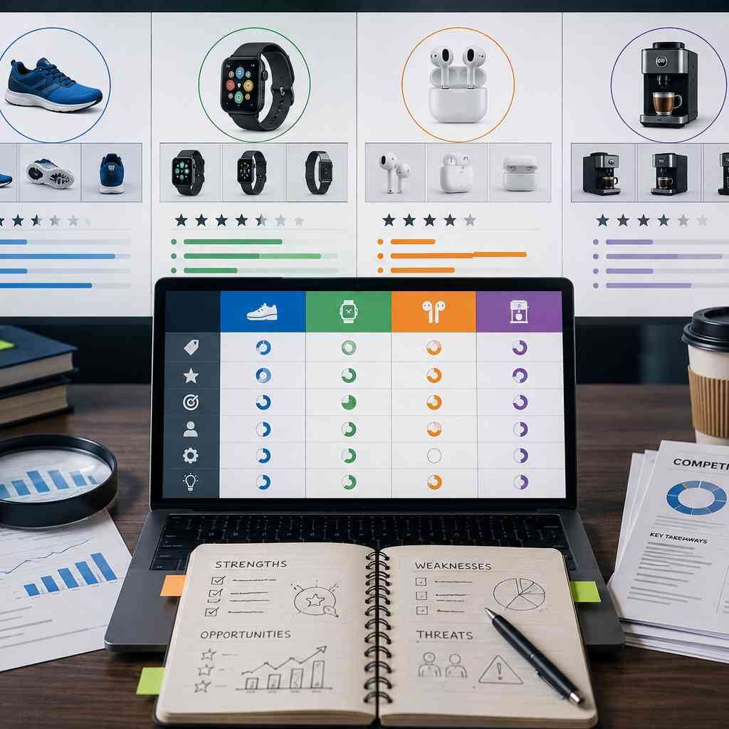 "Real competitor research examples showing competitor comparison, SWOT analysis, market data, and product benchmarking for strategic business decisions."