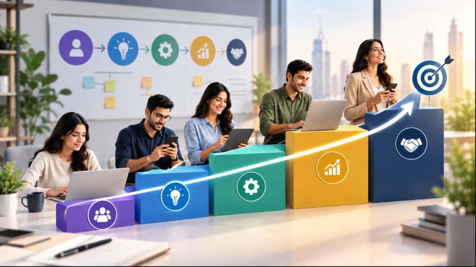 Product adoption strategy visual showing a team progressing through key stages of product growth, from planning and activation to analytics, collaboration, and achieving adoption goals. ChatGPT can make mistakes. Check important info.